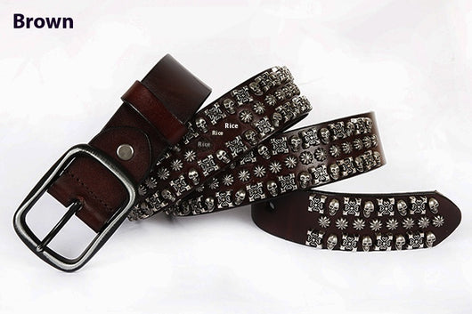 Cinturón de Cuero Genuino para Hombre Estilo Punk con Remaches y Calavera - Image 34