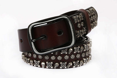 Cinturón de Cuero Genuino para Hombre Estilo Punk con Remaches y Calavera - Image 35