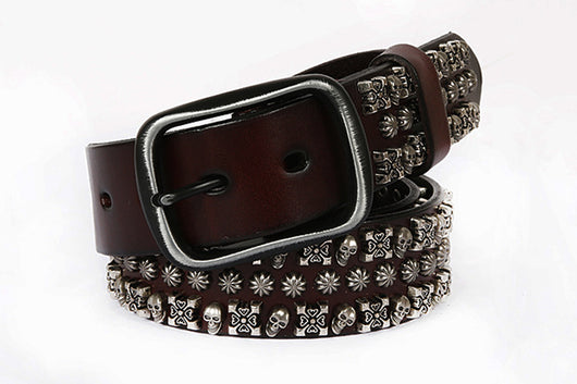 Cinturón de Cuero Genuino para Hombre Estilo Punk con Remaches y Calavera - Image 35
