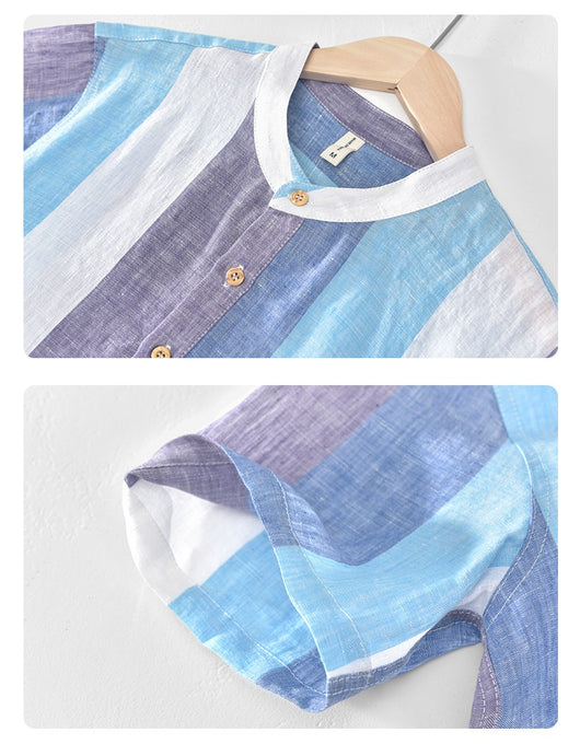 Camisa de Lino Manga Corta con Cuello de Pie para Hombre - Image 7