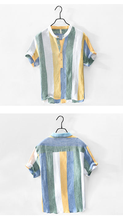 Camisa de Lino Manga Corta con Cuello de Pie para Hombre - Image 11