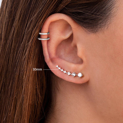 Aretes de Plata Esterlina S925 con 7 Diamantes Brillantes en Fila Simple - Image 7