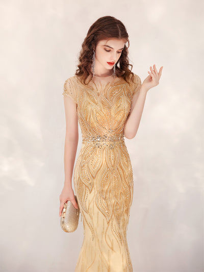 Vestido de Noche Dorado con Cola de Sirena - Elegancia Sofisticada para Anfitrionas - Image 20