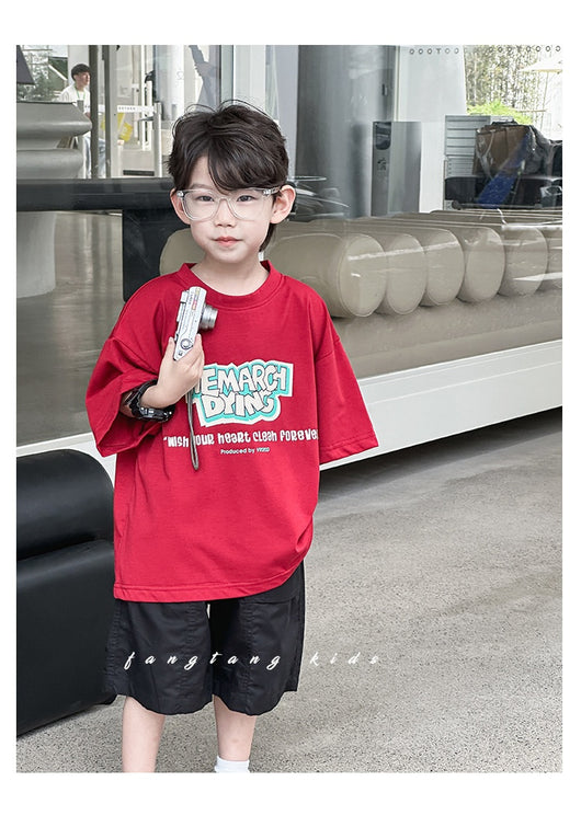 Blusa Infantil Roja Manga Corta Holgada para Verano - Image 11