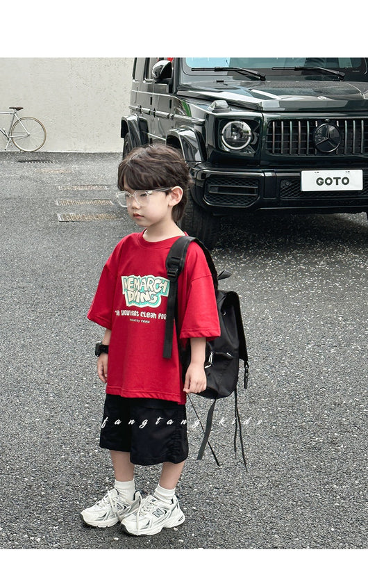 Blusa Infantil Roja Manga Corta Holgada para Verano - Image 12