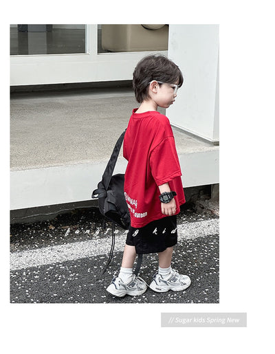 Blusa Infantil Roja Manga Corta Holgada para Verano - Image 13