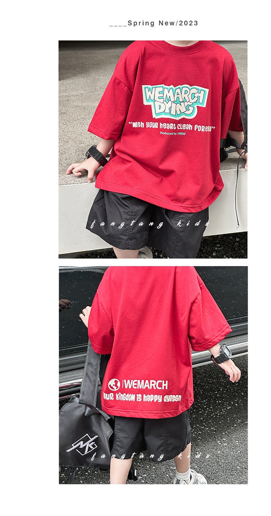 Blusa Infantil Roja Manga Corta Holgada para Verano - Image 16