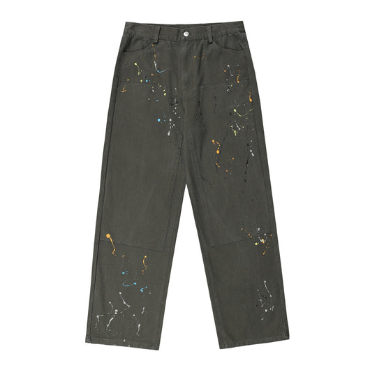 Pantalones Rectos con Diseño Splash de Pintura Artística - Image 34