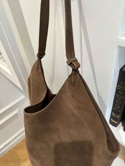 Bolso Bucket de Cuero Genuino Ante Esmerilado Gran Capacidad - Image 55