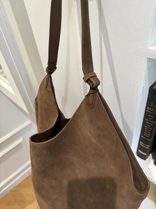 Bolso Bucket de Cuero Genuino Ante Esmerilado Gran Capacidad - Image 55