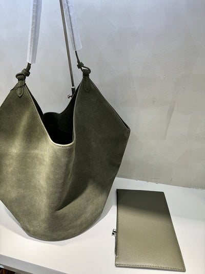 Bolso Bucket de Cuero Genuino Ante Esmerilado Gran Capacidad - Image 62