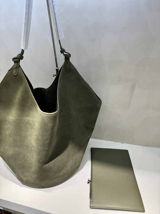 Bolso Bucket de Cuero Genuino Ante Esmerilado Gran Capacidad - Image 62