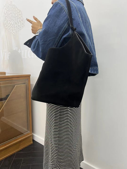 Bolso Bucket de Cuero Genuino Ante Esmerilado Gran Capacidad - Image 75