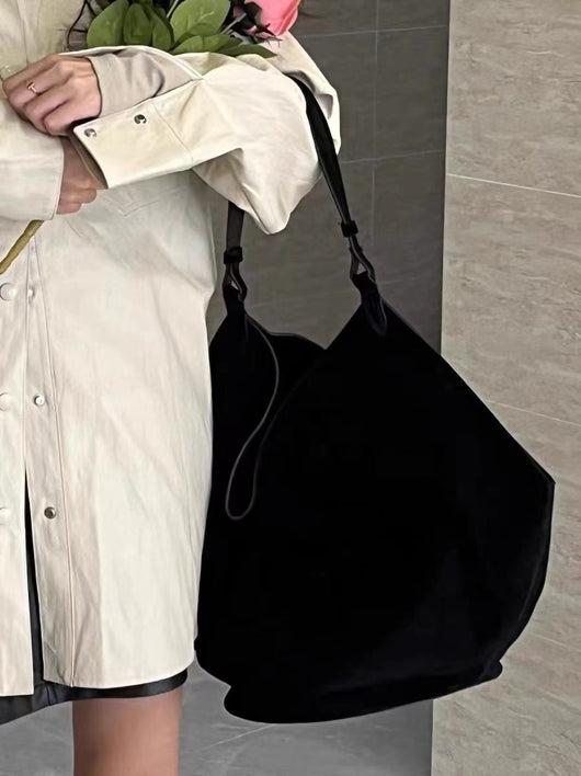 Bolso Bucket de Cuero Genuino Ante Esmerilado Gran Capacidad - Image 77