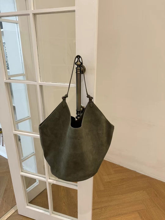Bolso Bucket de Cuero Genuino Ante Esmerilado Gran Capacidad - Image 83