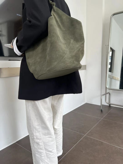 Bolso Bucket de Cuero Genuino Ante Esmerilado Gran Capacidad - Image 85