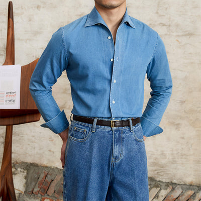 Camisa Denim Casual British Fashion para Hombre - Manga Larga Elegante - Image 14