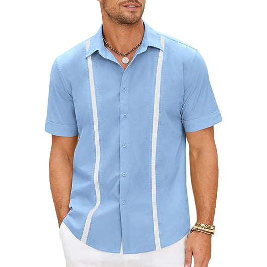 Camisa Manga Corta con Cuello Contrastante para Hombre - Image 15