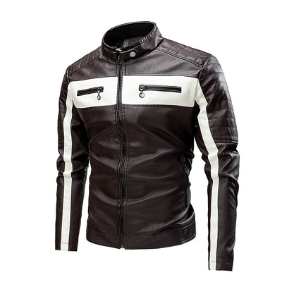 Chaqueta de Cuero Retro con Cuello Alto para Hombre - Image 15