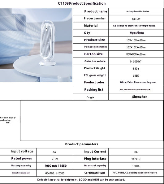 Ventilador de Torre y Humidificador de Escritorio USB con Oscilación - Image 14