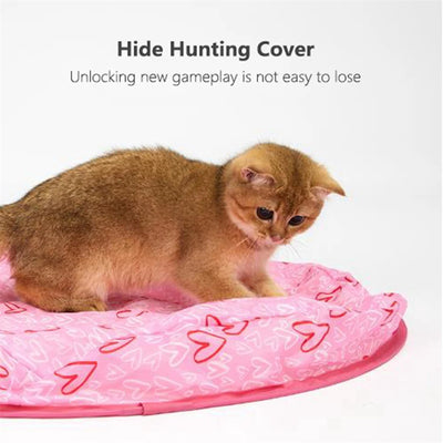 Pink circular cat toy mat with a red heart pattern, designed for interactive play with an electric motion ball. - Image 19