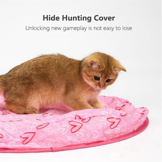 Pink circular cat toy mat with a red heart pattern, designed for interactive play with an electric motion ball. - Image 19
