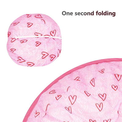 Pink circular cat toy mat with a red heart pattern, designed for interactive play with an electric motion ball. - Image 20