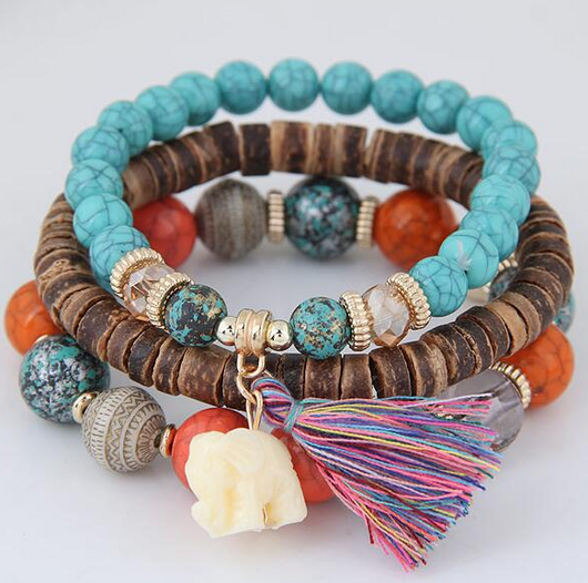 Pulsera Elefante Bebé con Cuentas de Madera y Borlas - Diseño Multicapas - Image 10
