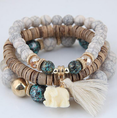 Pulsera Elefante Bebé con Cuentas de Madera y Borlas - Diseño Multicapas - Image 11