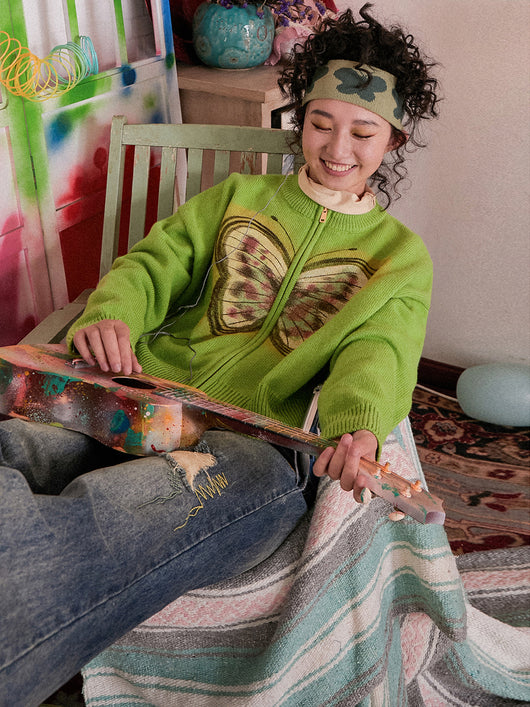 Cardigan Tejido con Estampado de Mariposas para Niña - Suéter Casual Holgado - Image 11