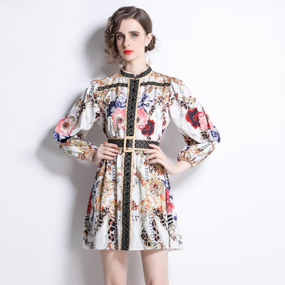 Blusa Elegante Retro Floral con Falda Estampada - Estilo Socialité Primavera - Image 9