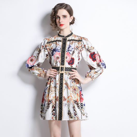 Blusa Elegante Retro Floral con Falda Estampada - Estilo Socialité Primavera - Image 9