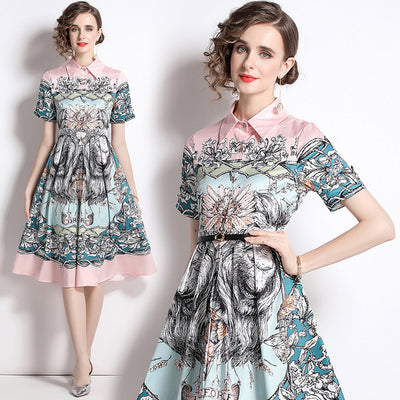 Vestido Floral con Cuello Estructurado y Falda Plisada Voluminosa - Image 7