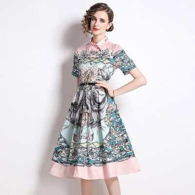 Vestido Floral con Cuello Estructurado y Falda Plisada Voluminosa - Image 8