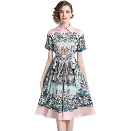 Vestido Floral con Cuello Estructurado y Falda Plisada Voluminosa - Image 10