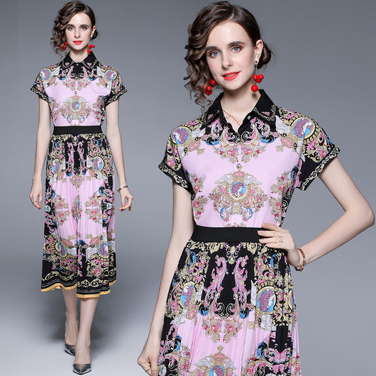 Conjunto Dos Piezas: Blusa Manga Murciélago Plisada con Falda Larga - Image 10
