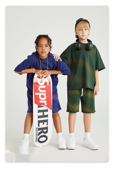 Camiseta de Algodón Puro Estilo Retro Americano con Degradado para Niños y Niñas - Image 7
