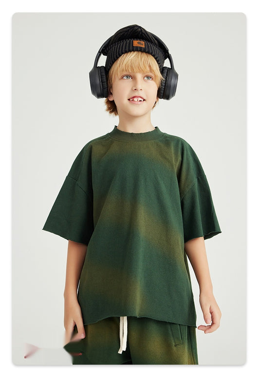 Camiseta de Algodón Puro Estilo Retro Americano con Degradado para Niños y Niñas - Image 8