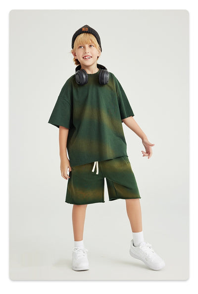 Camiseta de Algodón Puro Estilo Retro Americano con Degradado para Niños y Niñas - Image 9