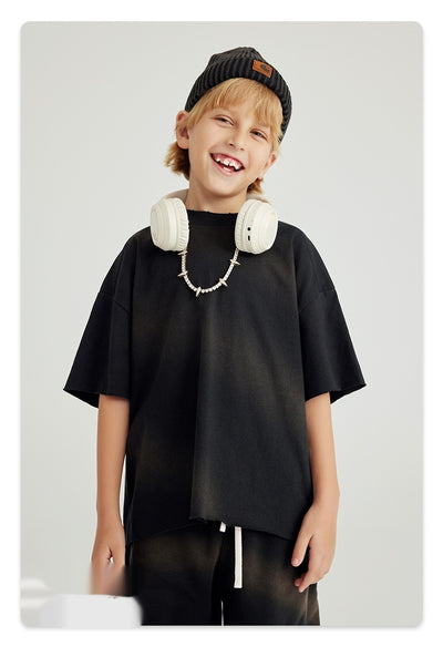 Camiseta de Algodón Puro Estilo Retro Americano con Degradado para Niños y Niñas - Image 10