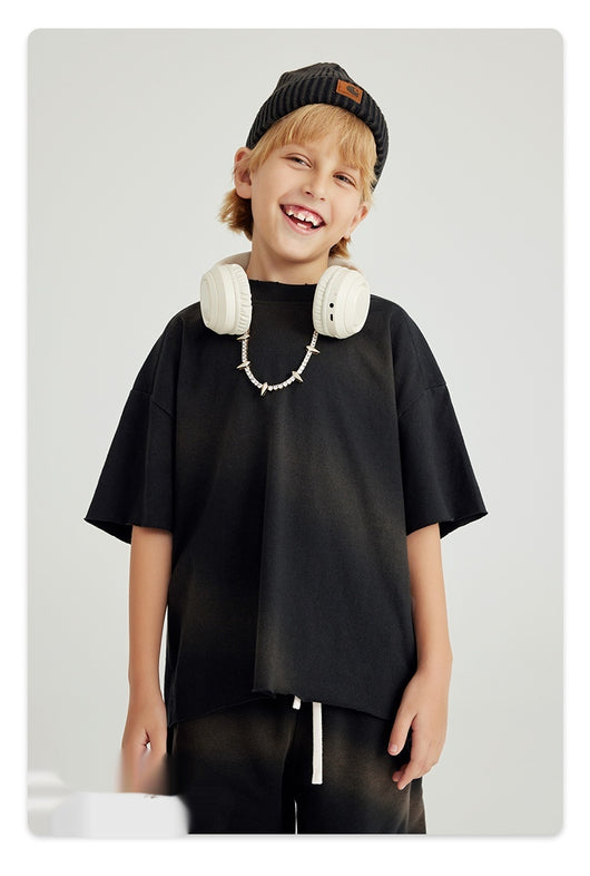Camiseta de Algodón Puro Estilo Retro Americano con Degradado para Niños y Niñas - Image 10