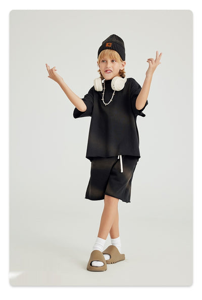 Camiseta de Algodón Puro Estilo Retro Americano con Degradado para Niños y Niñas - Image 11