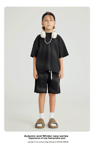 Camiseta de Algodón Puro Estilo Retro Americano con Degradado para Niños y Niñas - Image 12