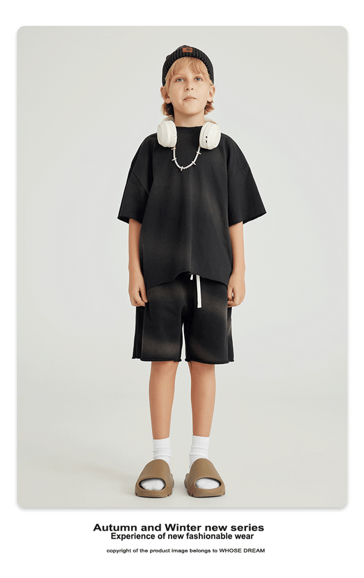 Camiseta de Algodón Puro Estilo Retro Americano con Degradado para Niños y Niñas - Image 12