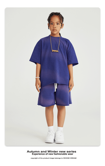 Camiseta de Algodón Puro Estilo Retro Americano con Degradado para Niños y Niñas - Image 13