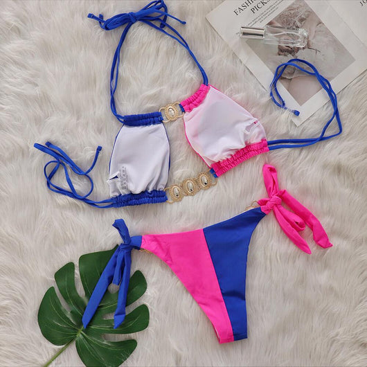 Bikini Bandage Patchwork Diamante Cristal - Traje de Baño Europeo Dividido - Image 13