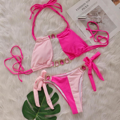 Bikini Bandage Patchwork Diamante Cristal - Traje de Baño Europeo Dividido - Image 15