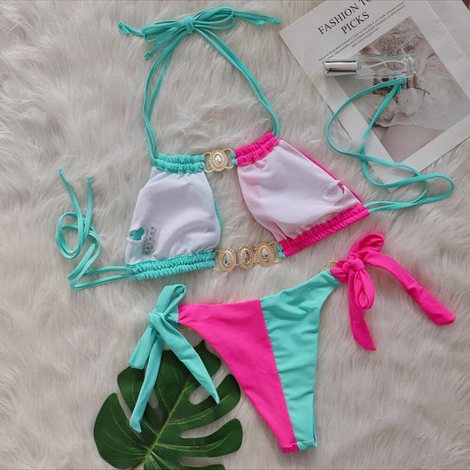Bikini Bandage Patchwork Diamante Cristal - Traje de Baño Europeo Dividido - Image 17