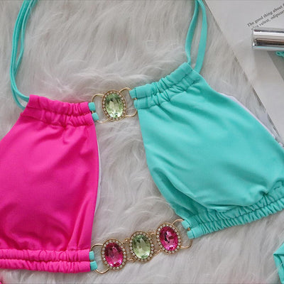 Bikini Bandage Patchwork Diamante Cristal - Traje de Baño Europeo Dividido - Image 34