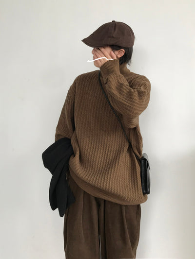 Suéter Cuello Alto Retro Caramelo Estilo Japonés - Image 18